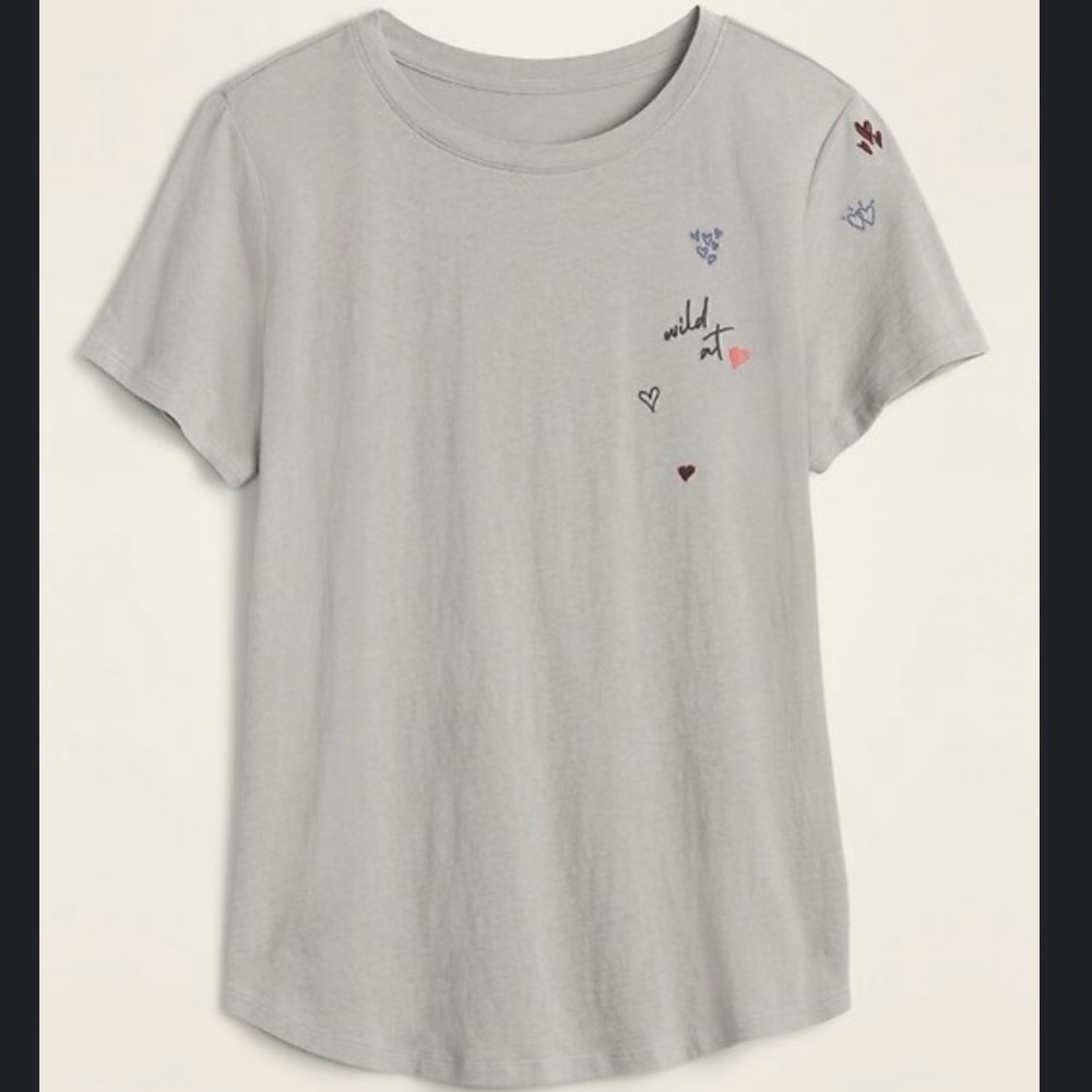 Old Navy Gray Wild At Heart Embroidered Crew Neck Graphic Tee Size Medium